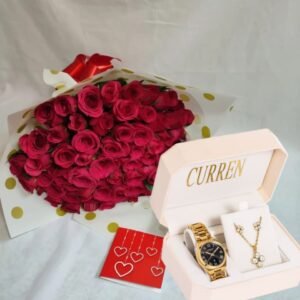 Flower Bouquet, Watch,Necklace and Earrings Set