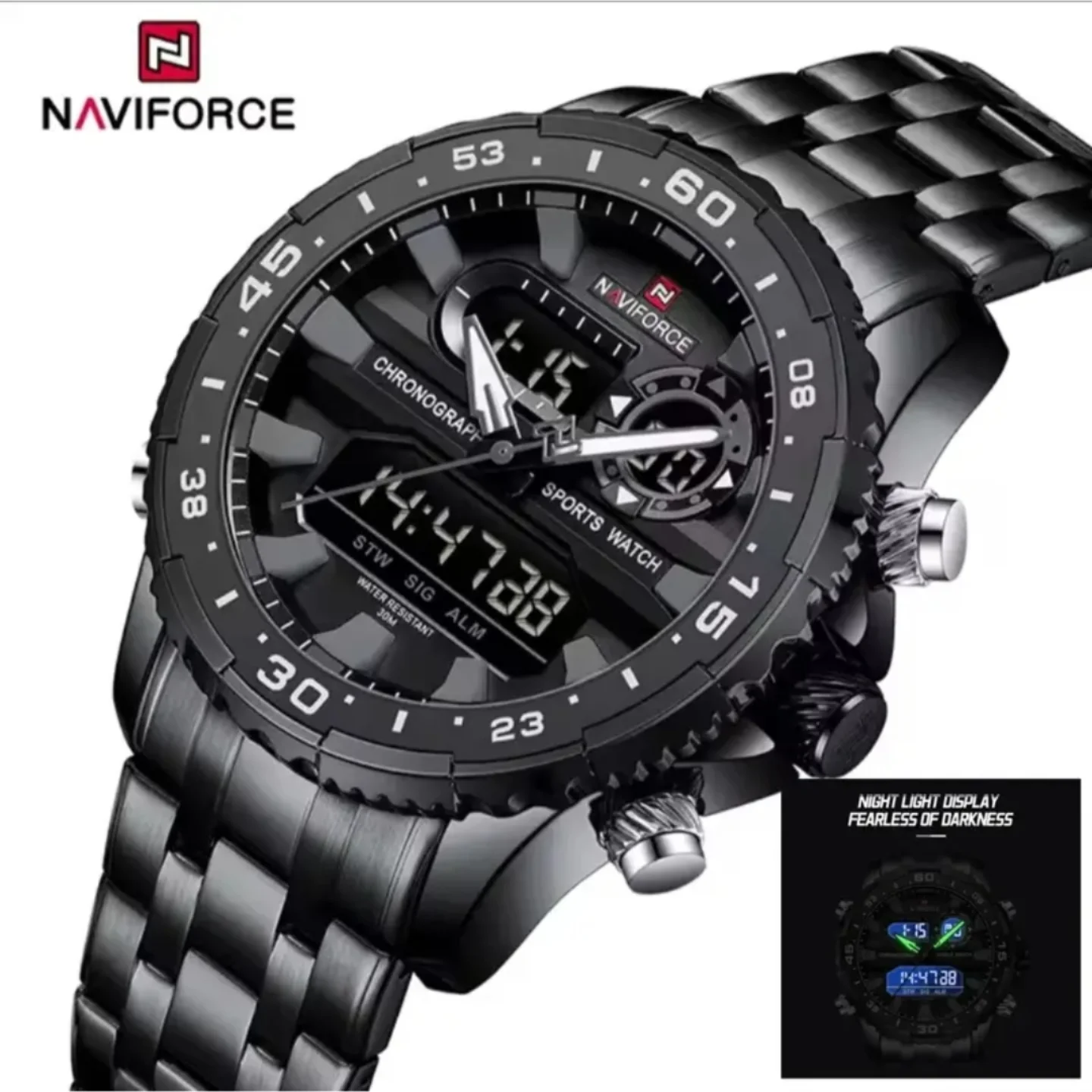 Naviforce dual display watch-Black