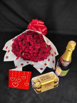 Fresh Roses+chocolates +Beverage